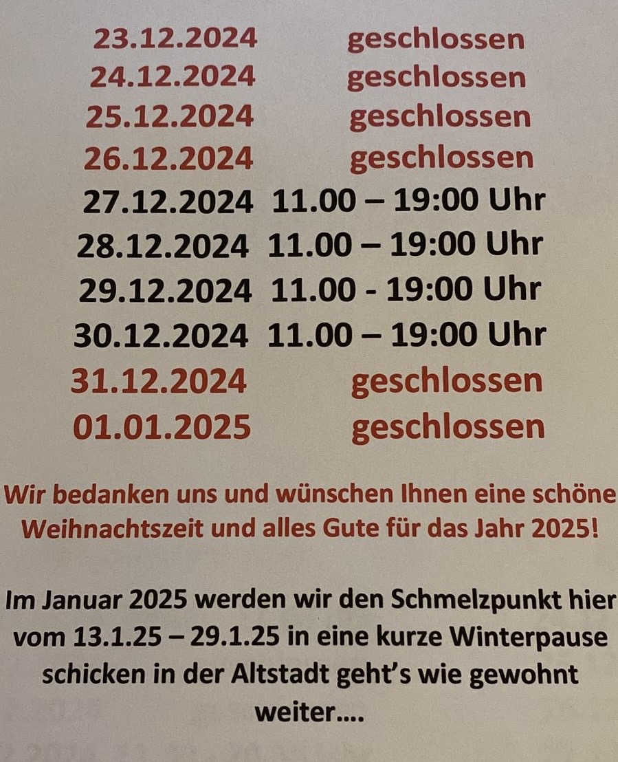 Du betrachtest gerade Geänderte Öffnungszeiten zum Jahreswechsel in der Filiale Campbell